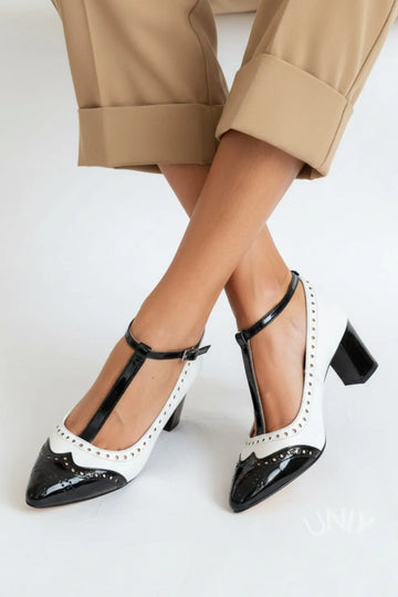 Vintage-Inspired Black White Block Heels