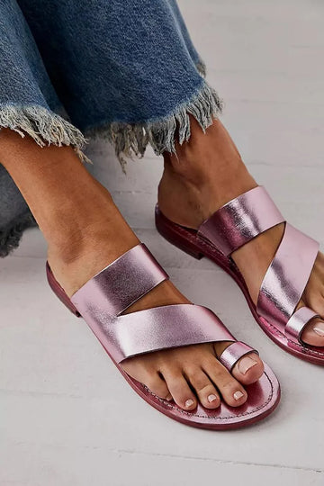 Metallic Sheen Solid Color Toe Ring Purple Slippers