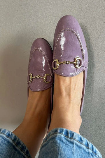Patent Leather Lilac Gold Chain Loafers
