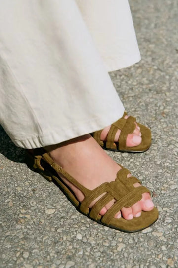 Chic Green Patent Multi-Strap Square Toe Sandals