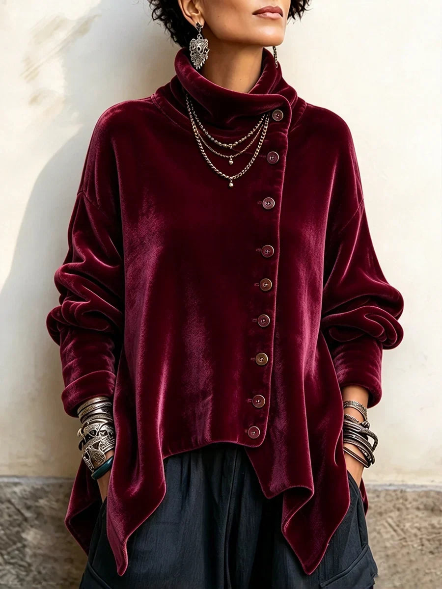 🤲LAST DAY SAVE 49% 🐆Leopard Velvet Asymmetrical Button Top – Cozy & Effortlessly Chic